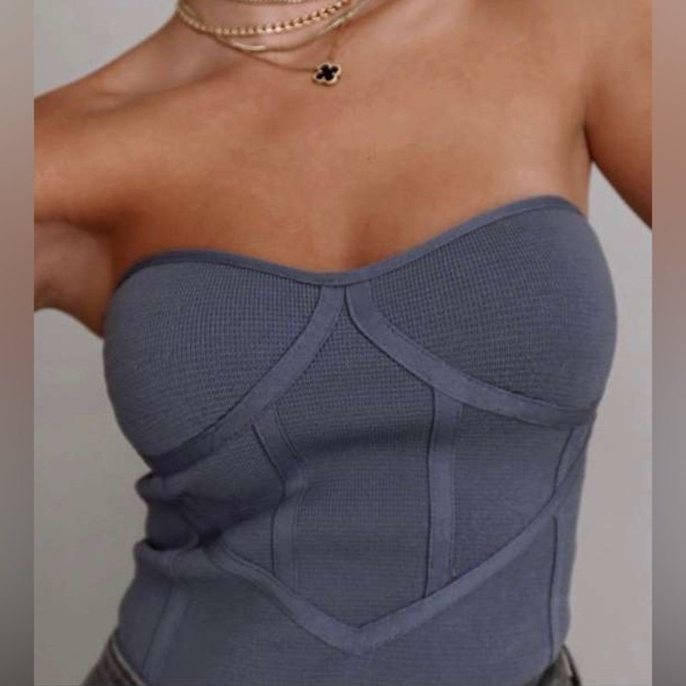 Zara Black Strapless Shirt Ribbed with Bodice size L